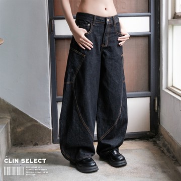 西林 CLIN｜選物｜美式深藍大口袋彎刀褲 / C-0076 中性 復古 寬鬆 寬褲 新品 落地感 工作褲 闊腿