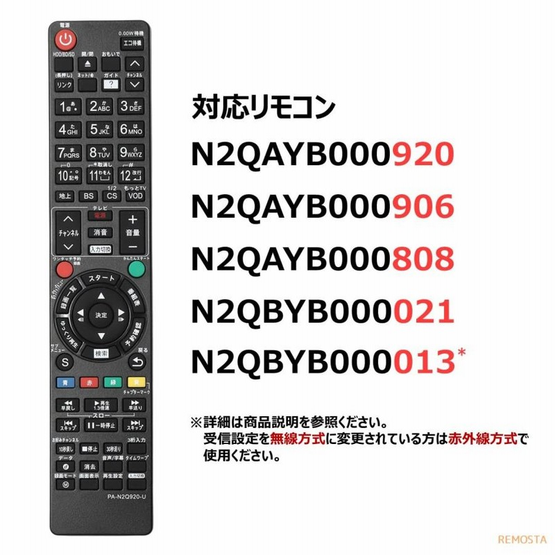 直輸入品激安Panasonic N2QBYB000036 DMR-BZT860-S リモコン