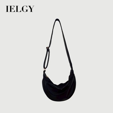 IELGY 女士黑色PU軟皮餃子包 韓版單肩小眾斜背包