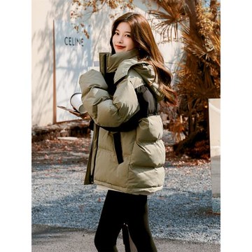 (免運)拼色羽絨棉服外套女冬短款2024新款小個子棉衣原宿面包服加厚棉襖