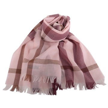 BURBERRY 巴寶莉    經典小流蘇格紋羊毛混紡薄披肩/圍巾(大粉紅格)