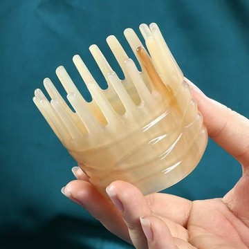 YOG-真牛角圓筒頭皮按摩梳子經絡天然頭療皮颳痧洗頭專用頭部按摩器