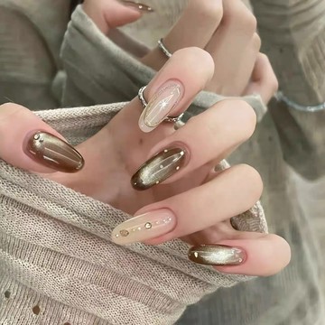 💜Hannah💜「香檳鎏金」純手工純慾美拉德顯白星星貓眼高級氛圍感美甲穿戴甲JJP23