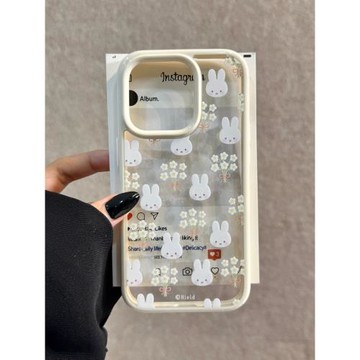 韓系奶油邊花朵米菲兔適用蘋果16promax手機殼15Promax透明簡約14Pro可愛卡通iPhone13少女心16防摔15p保護套