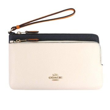 COACH - 拼接皮革雙層手拿包 (白深藍雙色)