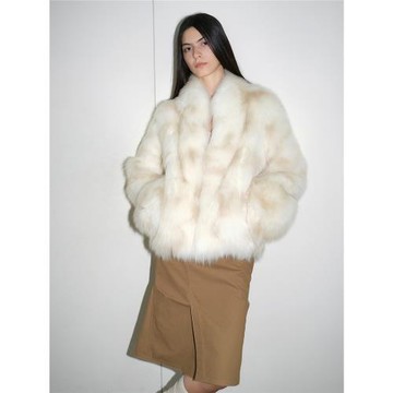 付智恩 極地之雪 sagafurs狐貍毛大衣手工暈染印花雙色皮草外套冬