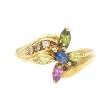 JEWELRY 無品牌珠寶 三種顏色寶石 18K黃金 戒指 【二手名牌BRAND OFF】