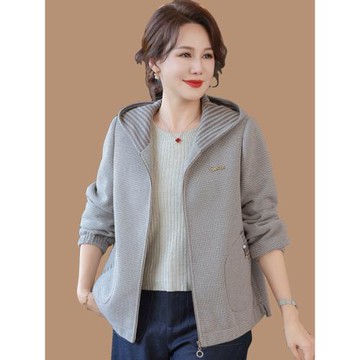 媽媽秋裝夾克外套短款洋氣2025新款中老年女春秋風衣連帽大碼上衣