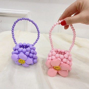 (時尚單品編織包合)🌸手工串珠珍珠包包女可愛兒童手提斜挎包迷你隨身小包🌸迷你小包 零錢包 夏女童 珍珠包包 串珠斜挎包