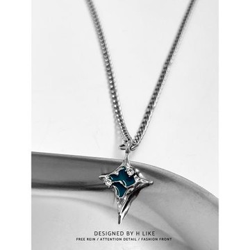 湖水藍十字星項鏈吊墜飾品鈦鋼個性蛇骨短款衛衣鏈男女氣質風配飾