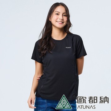 【ATUNAS 歐都納】女款POLARTEC POWER DRY短袖T恤A2TS2323W黑/吸濕排汗/防曬透氣/抗臭快乾/休閒旅遊/登山健行