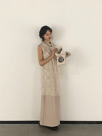 新中式復古 / 拼接連身裙 / 肌理提花