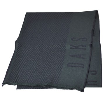 DAKS 義大利製山形紋側邊品牌字母LOGO羊毛圍巾(墨綠/黑)