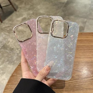 閃粉貝殼紋適用于蘋果16promax手機殼新款金屬鏡頭iPhone15全包亞克力14透明簡約13高級感防摔17promax時尚硬