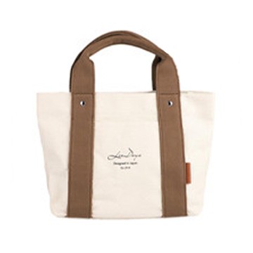 日本 LIZDAYS - [樂天No.1] 輕便分隔帆布托特包-撞色-米杏x棕 (30x19x12.3cm)