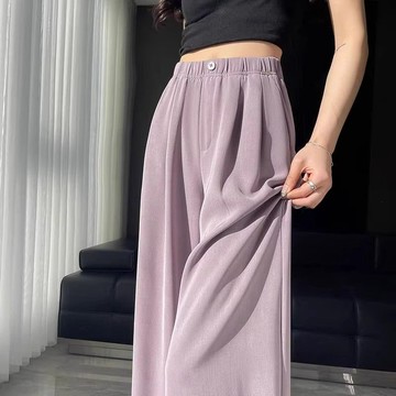 冰絲闊腿褲女夏薄款 新款高級感垂感寬鬆慵懶風寬鬆休閒直筒褲 冰絲闊腿褲 長褲鬆緊腰夏季必備長褲 寬鬆透氣女褲