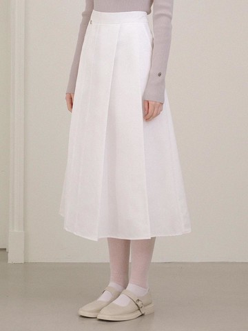 Lace Pin-tuck Long Cotton skirt