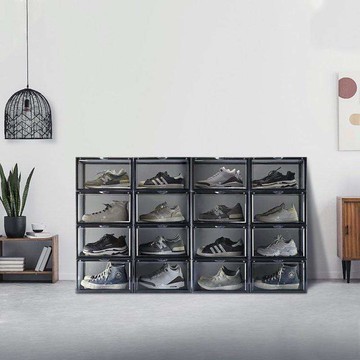 側開式 | 磁吸式鞋類收納盒 - 6入組 透明黑