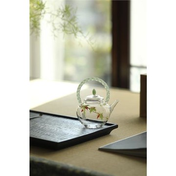 云澗｜金桂飄香提梁壺高硼硅耐熱玻璃茶壺家用小壺泡茶壺粉綠清新