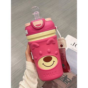 草莓小熊保溫杯女生高顏值可愛少女水杯雙飲咖啡杯便攜中學生杯子