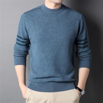 【米蘭精品】羊毛衫針織毛衣-條紋純色圓領合身男上衣4色74dp24