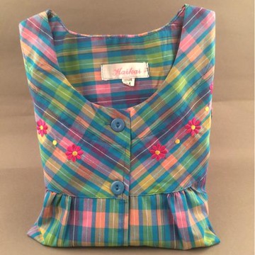 春秋女士薄款長袖格子大碼睡衣套裝梭織純棉布圓領媽媽婆婆家居服