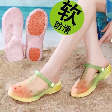 沙灘女士軟底孕婦海邊醫護洞洞鞋