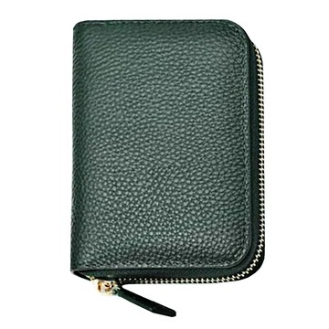 日系真皮拉鍊錢包大容量11卡風琴卡包 - 墨綠色  11 x 7.5 x 2.7cm