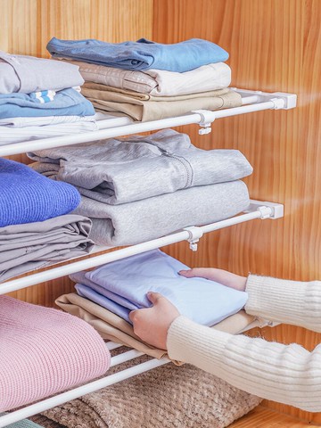 衣櫃伸縮隔板 衣櫃收納分層隔板櫃子分層架櫥櫃衣櫥隔層伸縮隔斷置物架鞋櫃『XY35324』