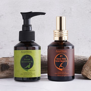 牛膝草舒緩修復精油60ml(涼感)+癒創木舒活按摩精油60ml(溫熱感)