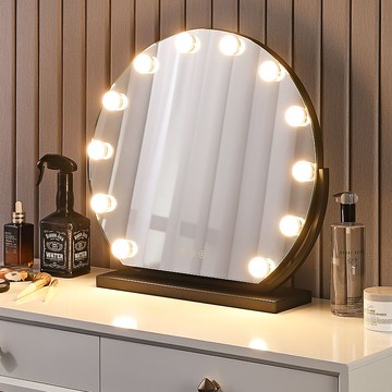 免運  桌上型台式化妝鏡 化妝鏡帶燈臺式led燈梳妝鏡桌面大號簡約ins風可旋轉充電半圓鏡子