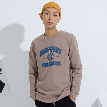 運動潮流美式印花大學T(灰褐)-男