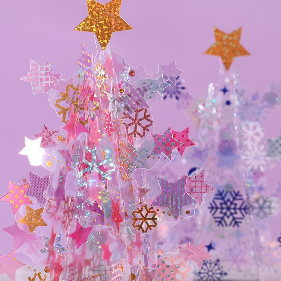 クリスマス  カード 2つセット ポップアップ ミニカード 封筒| ブルー ピンク  ツリー キラキラ クリア シースルー 雪 3D 飛び出す 幻想的