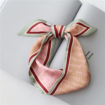 ins復古風小圍巾字母小絲巾春夏秋季百搭職業雙面絲帶裝飾小領巾1入