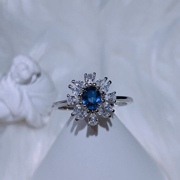 天然藍寶石 天然寶石 0.46克拉 花花款 可調式戒圍 925純銀