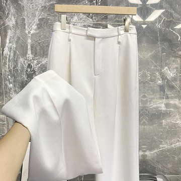 VANLU閉眼入！JI簡調性_黑白CHAO有態度高腰垂感修身微喇叭西褲女