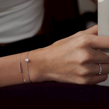 手工訂製【KATSU贏】水滴鑽細繩手鍊 - 晴空藍-M號：總長16cm(含延長鏈1cm)