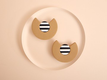 咖啡歐蕾與條紋 耳環/耳飾/抗金屬過敏 / 24