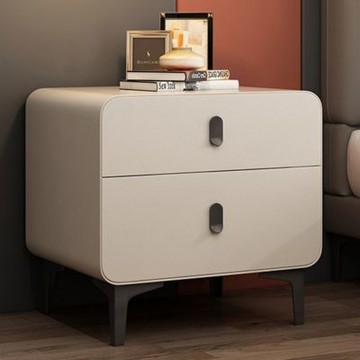 輕奢實木床頭櫃 簡約現代窄邊圓形小型奶油風收納儲物櫃-45x40x48cm