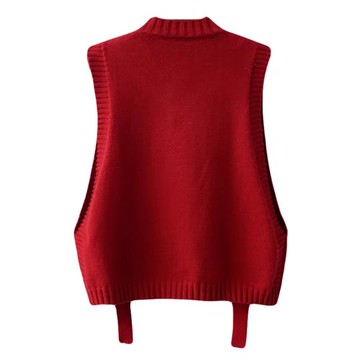 新年紅色針織馬甲女2025早秋新款洋氣紐扣設計外穿無袖毛衣背心