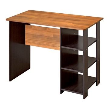 《HOPMA》簡易層架書桌 台灣製造 工作桌 收納桌 美背 雙向桌 電腦桌 辦公桌-拼版柚木配黑胡桃