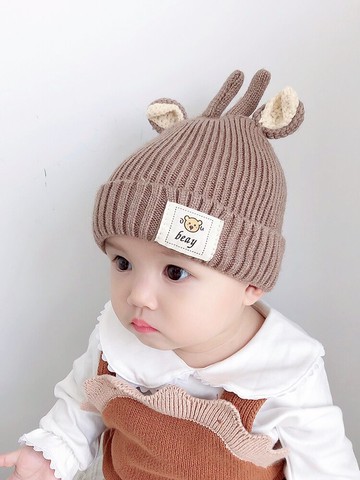 嬰兒帽子秋冬嬰幼兒純棉1-2歲可愛男童6毛線帽女寶寶帽子冬季保暖