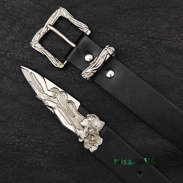 復古金屬雕花腰帶男搭牛仔褲2025新款黑色皮帶設計感小眾男女同款-Misaki精品