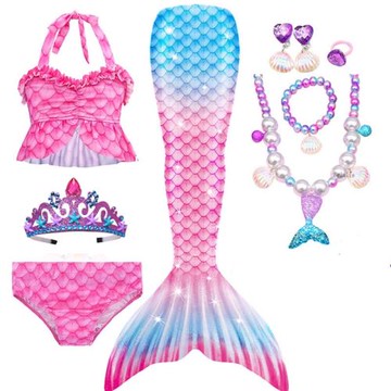 美人魚童裝兒童泳衣比基尼三件套溫泉游泳衣泳裝魚尾巴套裝女童裙
