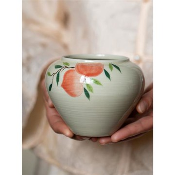 陶瓷手繪荷花復古小建水茶洗干泡水盂罐茶具茶桌渣斗茶盂缽筆洗缸