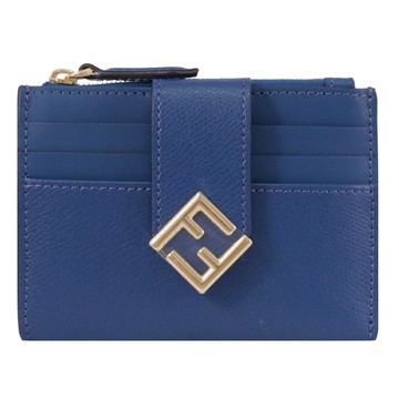 FENDI 8M0507 金屬FF LOGO拉鍊卡片零錢包.海軍藍