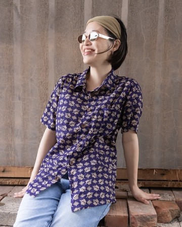 印度蓋染工藝純棉 女生襯衫 － 羽毛蕨紫