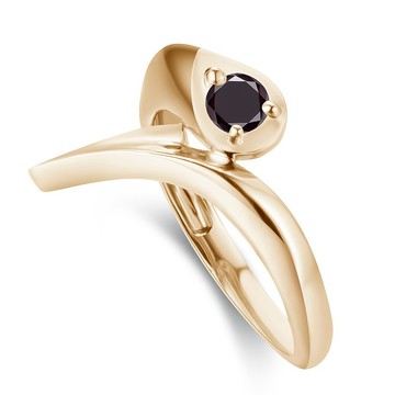 黑鑽石訂婚戒指-14k黃金另類求婚戒指-哥特植物結婚戒指-環繞戒指