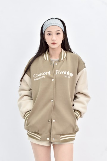 (XL) lianqianhong 棕色內刷毛長袖棒球外套