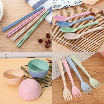 可降解小麥秸稈筷子飯碗調羹湯勺旅行便攜餐具家用餐廳環保餐具